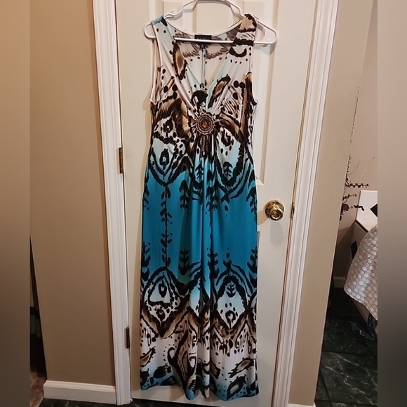 Kathy Roberts Dresses & Skirts - Kathy Roberts Maxi Dress 12  Stretch Knit Beaded Gathered  Sleeveless Boho